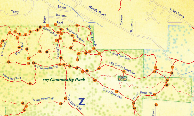 Image shows a section of a trail map