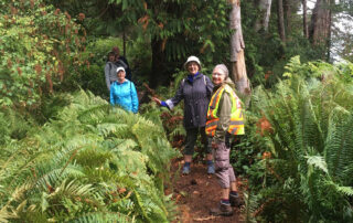 Group of people standing on a forest trail